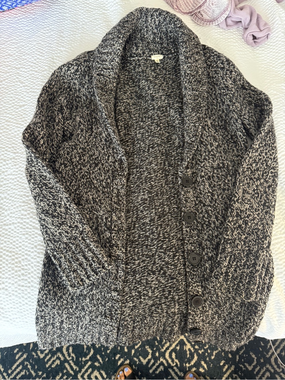 J. Crew Marled Shawl Collar Cardigan Sweater Black White XS